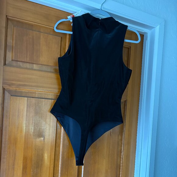 Naked Wardrobe Liquid Suede High-Neck Black Bodysuit - Picture 2 of 10